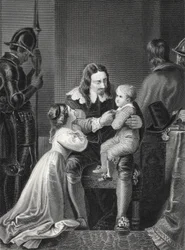 Koning Karel I van Engeland neemt afscheid van zijn kinderen voor zijn executie, gegraveerd door A.H. Payne