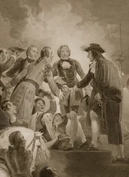 De landing van Willem III in Torbay, gegraveerd door George Noble, illustratie uit David Hume