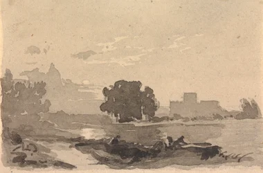 Landschap met kasteel op de achtergrond