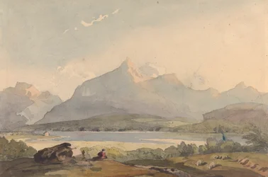 Bergachtig Landschap met Meer en Figuur op de Voorgrond