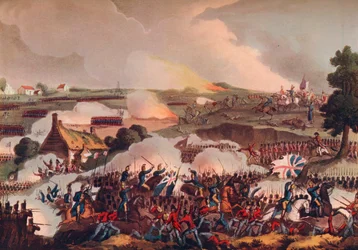 Het centrum van het Britse leger in actie bij de Slag bij Waterloo, 19e eeuw, 1909