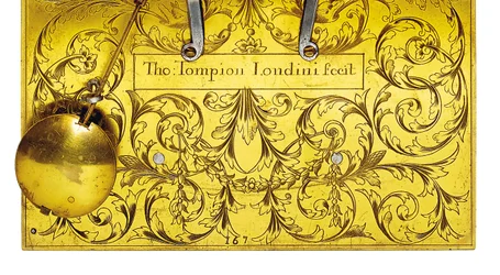 Detail van een William en Mary slagtafelklok met trekkwartier herhaling, nr. 167, ca. 1690