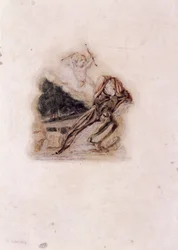 Cupido en minnaar treuren om de dood van een geliefde