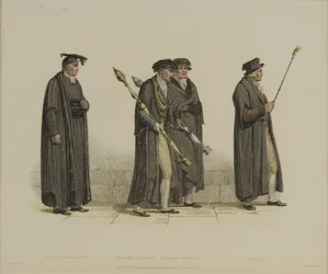 Vicekanselier, Esquire Beadle, Yeoman Beadle, Verger, gegraveerd door J. Agar, gepubliceerd in R. Ackermann