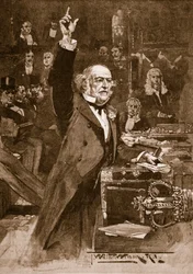 Invoering van de Home Rule Bill: Mr. Gladstone houdt zijn slotrede, 1886, illustratie uit 