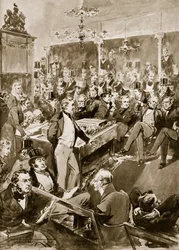 Sir Robert Peel in het Huis, illustratie uit 