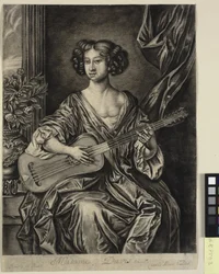 Dame die gitaar speelt, "Madame Davis"; naar Sir Peter Lely