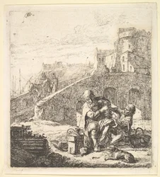 Lazarillo steelt druiven van de arme blinde bedelaar