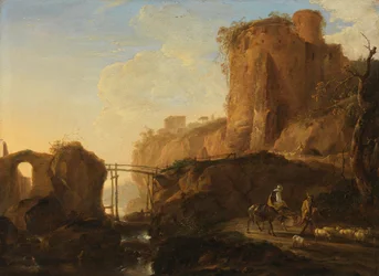 Geïtalianiseerd landschap met brug en kasteelruïne