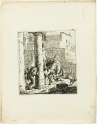 De blinde bedelaar in de val gelokt door Lazarillo