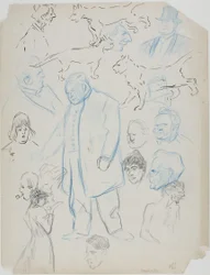 Blad met schetsen: Mannen, vrouwen en katten (recto); Sheet of Sketches: Mannen en Vrouwen (verso)