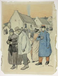 Straatbeeld met twee koppels