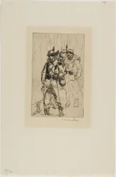 Drie wandelende soldaten