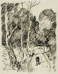 Boslandschap met zwerver