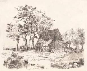 Een met stro bedekt huis tussen bomen