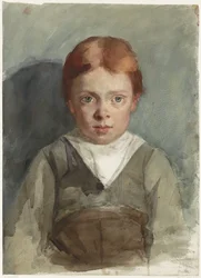 Portret van een jongetje met rood haar, van voren