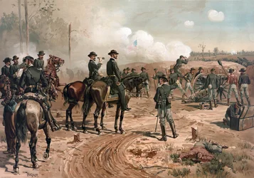 Amerikaanse Burgeroorlog: Generaal Sherman tijdens het beleg van Atlanta in 1864 (litho)
