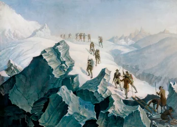 Afdaling van de Mont Blanc door Horace Bénédict de Saussure, zijn zoon en de gidsen, aug. 1787