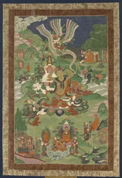 Thangka met scènes uit het leven van de Boeddha, tweede helft van de 19e eeuw