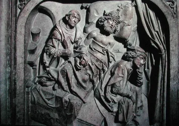 Graf van Hendrik II (973-1024) en zijn vrouw Kunigunde, detail van de keizer geopereerd door St. Benedictus