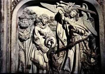Graf van Hendrik II (973-1024) en zijn vrouw Kunigunde, detail van het wegen van het hart van Hendrik II in aanwezigheid van St. Laurentius