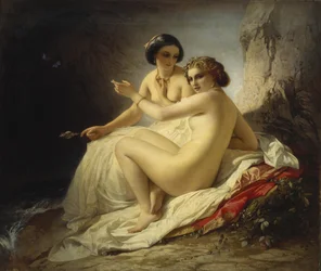 Twee meisjes in een grot, 1859