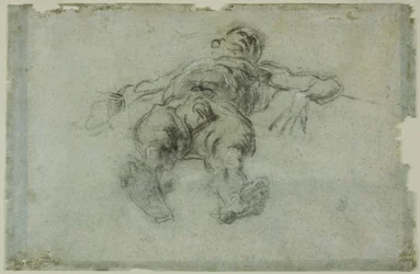 Liggend mannelijk naakt, voorovergebogen