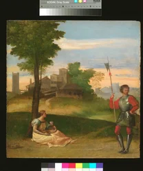 Een Idylle: Een moeder en een hellebaard in een boslandschap, ca. 1505-10 (olieverf op paneel)