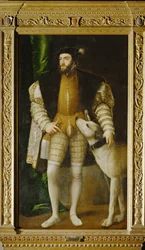 Keizer Karl V en hond ... (schilderij op doek)