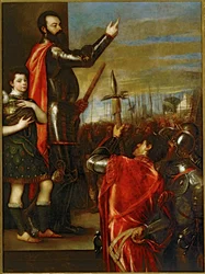 De markies van Vasto spreekt zijn soldaten toe ... (schilderij op doek)