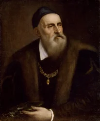 Zelfportret van Titiaan (1488-1576). Ca. 1562-1563, afmetingen: 78 x 63. Galleria degli Uffizi, Florence