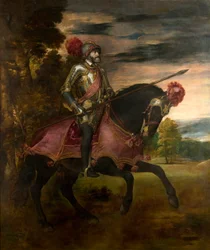 Spaans:  Carlos V en la batalla de Mühlberg Ruitersportret van Karel V