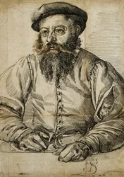 Portret van een Bebaarde Man, Halflang, Zittend aan een Tafel