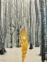 Gouden vrouw in winterbos