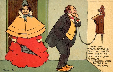 Theater en diner in het Savoy (chromolitho)