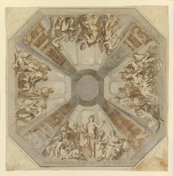 Studie voor De Triomf van Apollo voor het plafond van de Sala delle Muse, Museo Pio-Clementino, Vaticaan