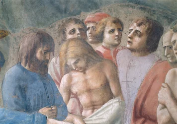 St. Peter doopt de neofyten, detail van gezichten in de menigte