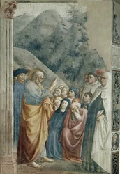 Prediking van St. Peter - Fresco door Tommaso di Cristoforo Fini genaamd Masolino da Panicale (1383-ca. 1440), circa 1425. Florence, Chiesa di Santa Maria del Carmine, Cappella Brancacci