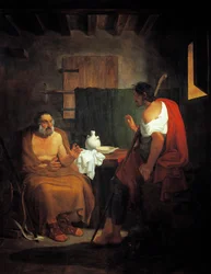 Blinde Homerus in het huis van herder Glauco