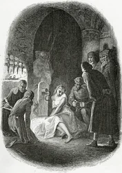 Het verhoor van Esmeralda - illustratie uit Notre Dame de Paris, 19e eeuw