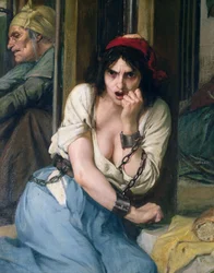 Philippe Pinel (1745-1826) bevrijdt krankzinnigen van hun kettingen in het Salpetriere-asiel in Parijs in 1795 (detail)