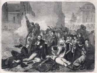 Het bloedbad van burgers op Castle Square, Warschau, op 8 april