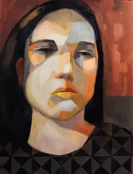Portret van een peinzende vrouw