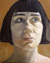 Portret van een peinzende vrouw