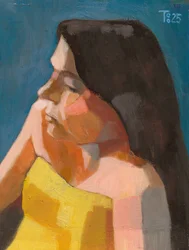 Profiel van een peinzende vrouw