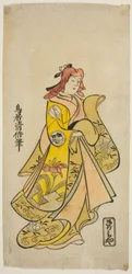 De Acteur Sanjo Kantaro II als Oshichi in het stuk "Nanakusa Fukki Soga," uitgevoerd in het Ichimura Theater in de eerste maand, 1718