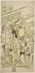De Acteurs Ichimura Uzaemon VIII als Onio Shinzaemon en Onoe Kikugoro I als de courtisane Usugumo in het stuk Nanakusa Wakayagi Soga, uitgevoerd in het Ichimura Theater in de eerste maand, 1744