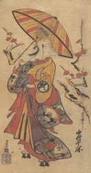 Acteur Nakamura Senya als Tokonatsu in het Kabuki-stuk, De Erfenis van de Drie-Komma F..., ca. 1716