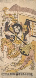 De acteur Ichimura Kamezo vecht met de hulp van een grote bijl, ca. 1748