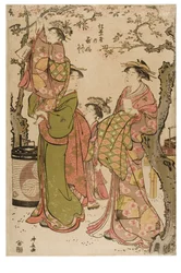 courtisanes die kersenbloesems bekijken. Utahime van het Matsubaya bordeel